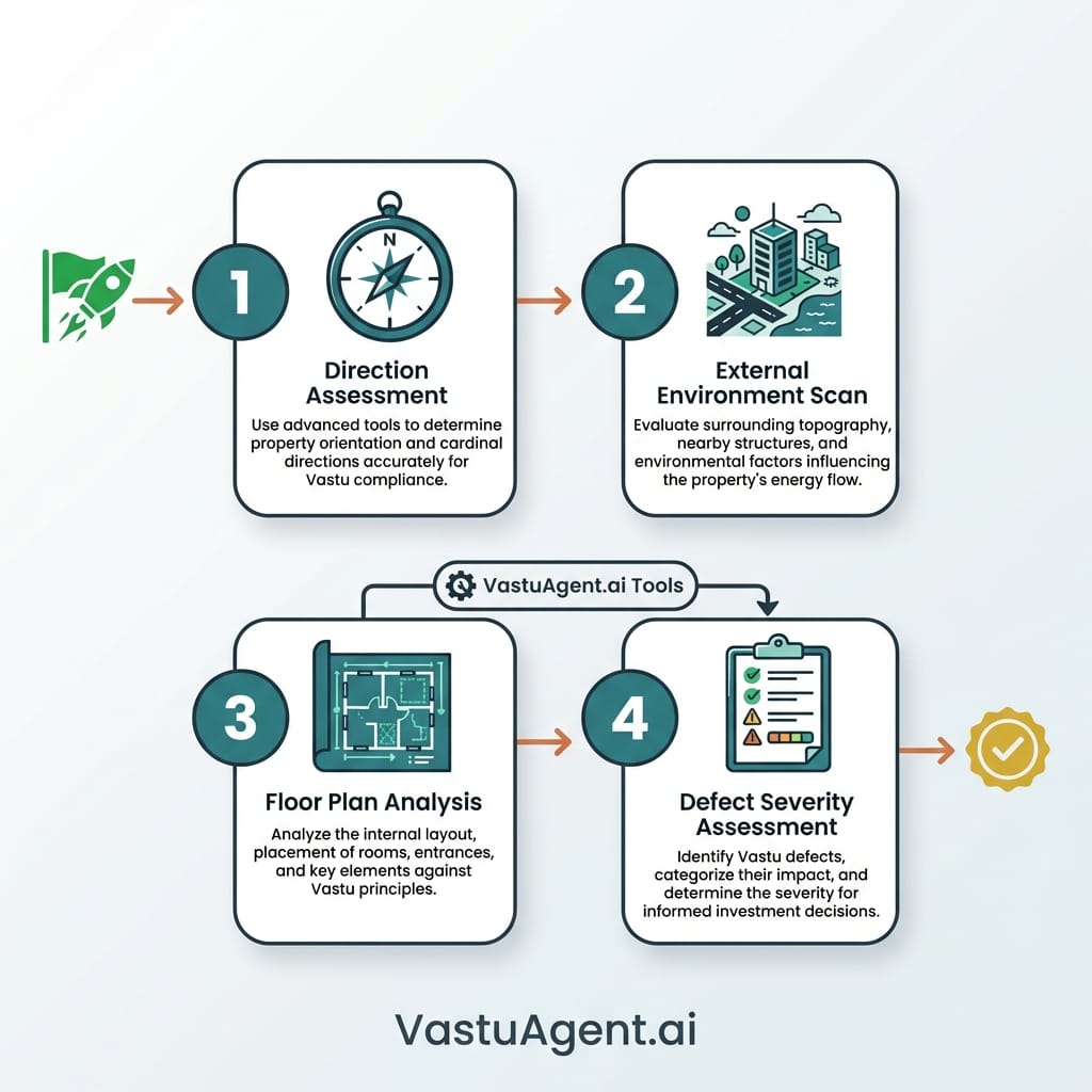Buying Process Diagram showing a funnel from 'Plot Selection' to 'Floor Plan Analysis' to 'Remedy Assessment