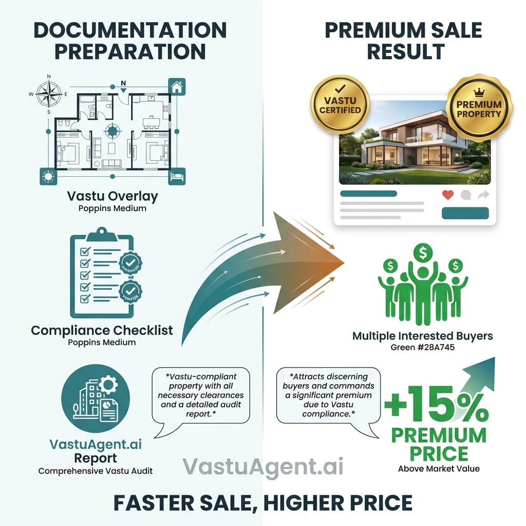 Selling Strategy Infographic showing a checklist for 'Vastu-Ready Listing