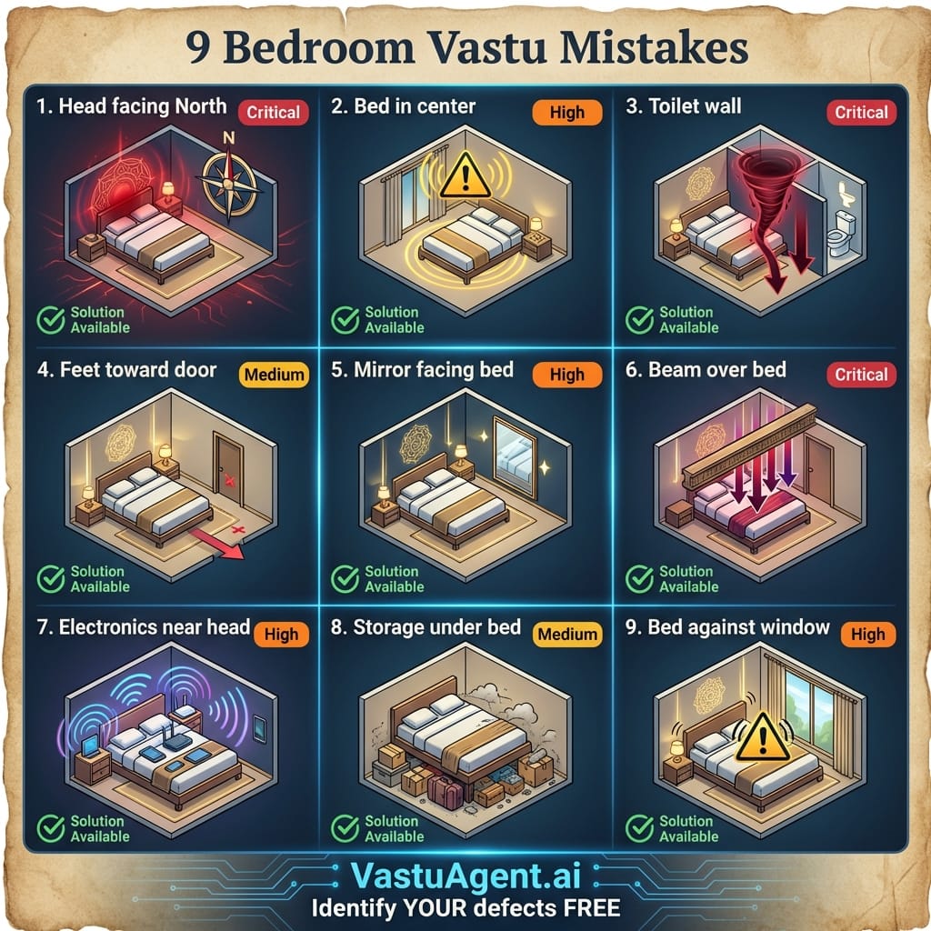 9 Common Bed Placement Vastu Mistakes by Vastuagent.ai