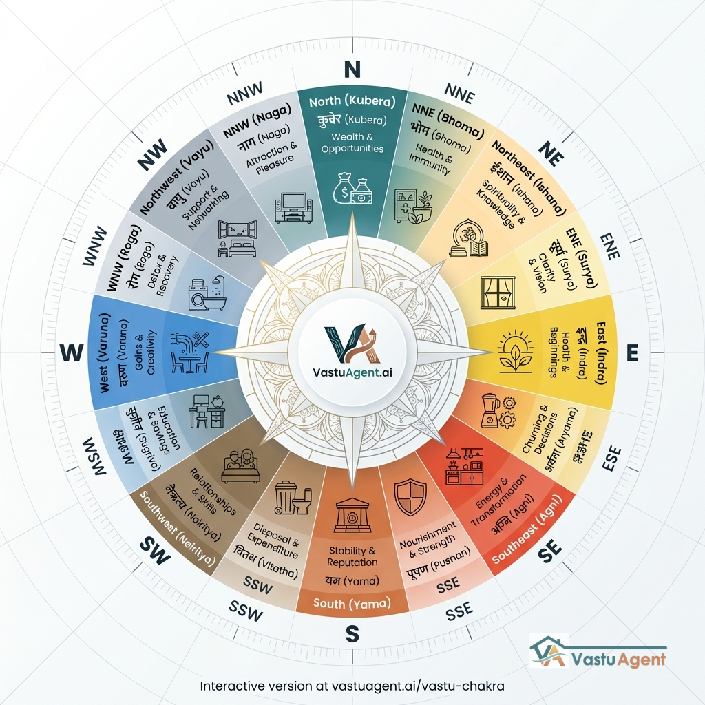 Vastu 16 zone direction analysis by Vastuagent.ai