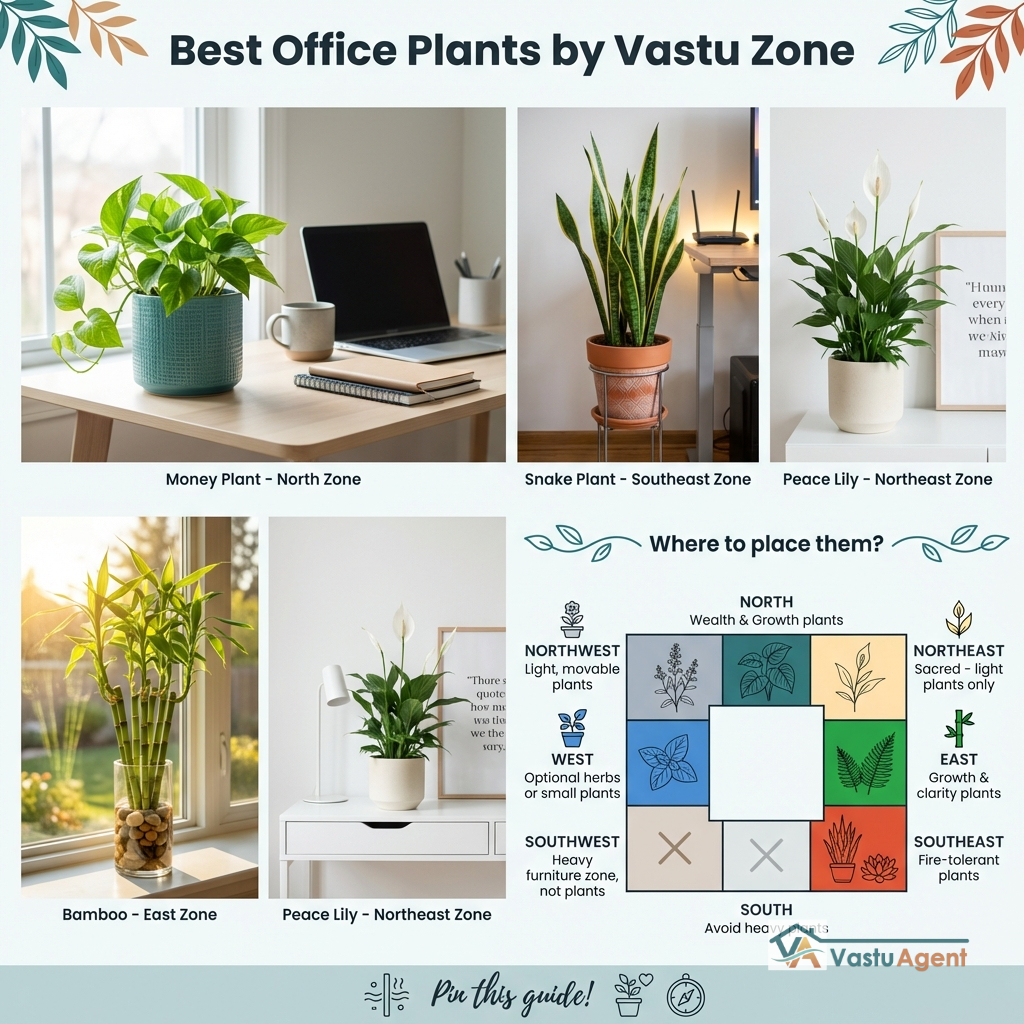 Best office plants by Vastu zones by Vastuagent.ai