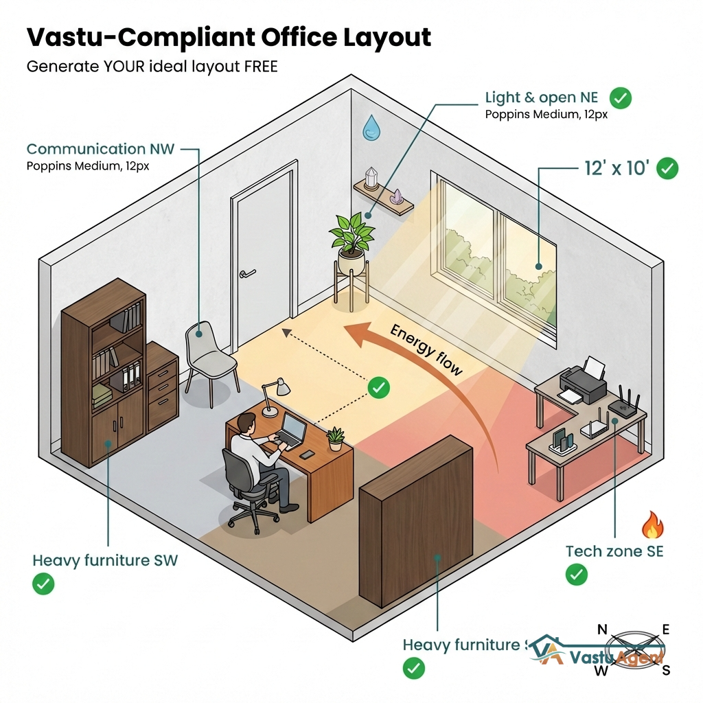 Office furniture placement layout suggestion by vastuagent.ai