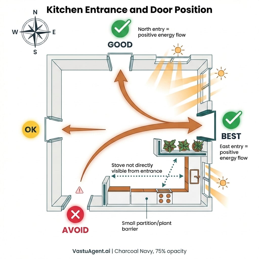 Vastu Kitchen Entrance and Door Position by Vastuagent.ai