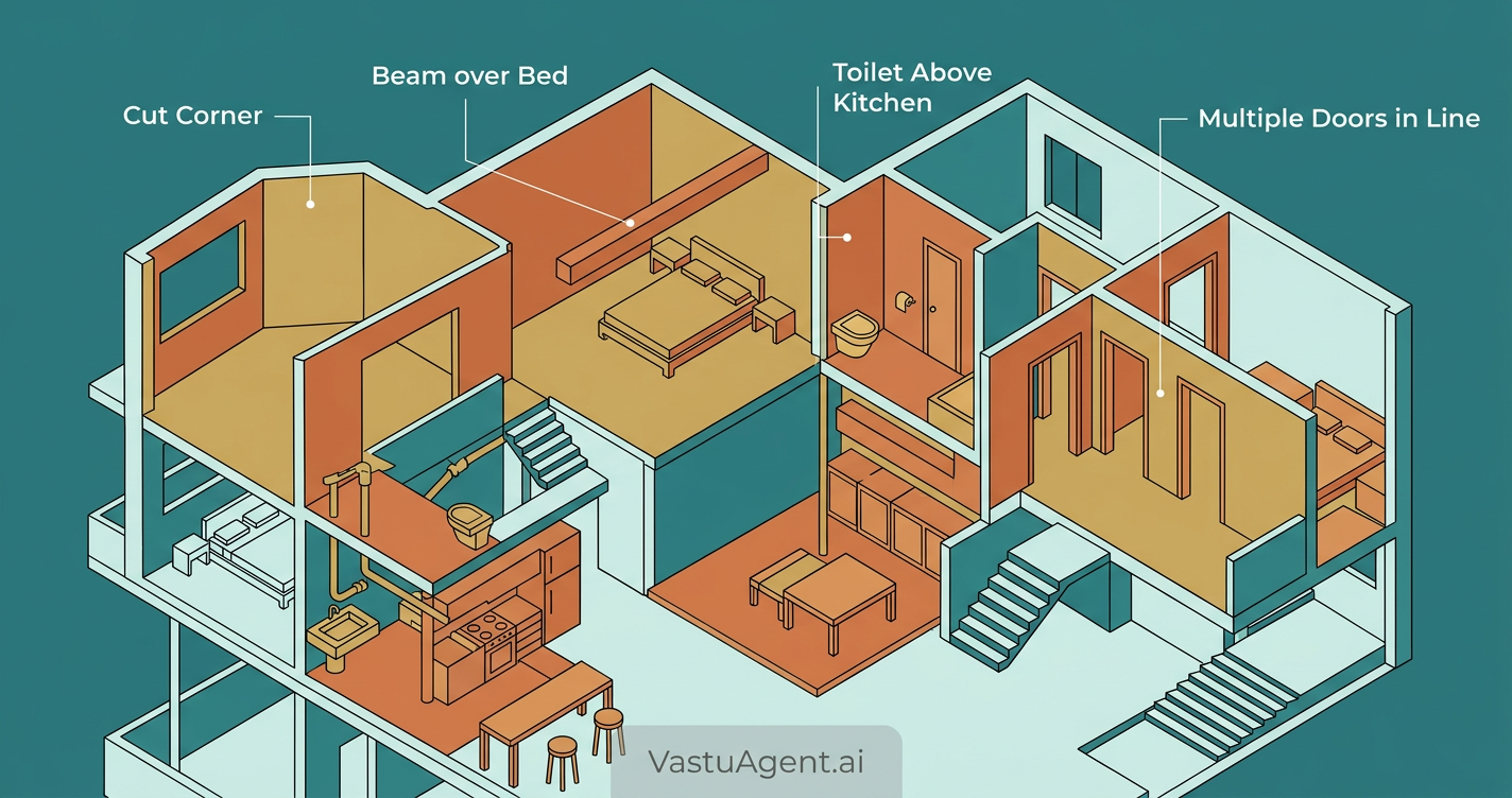 [educational_infographic] Infographic showing 5 elements (Pancha Mahabhuta) in apartment context, co